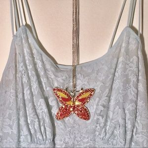 Rare Vintage Orange & Yellow Butterfly Necklace